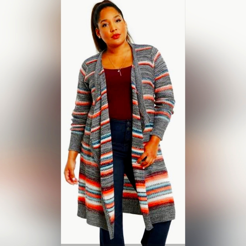 Striped Gray, Blue, and Peach Women's Sweater